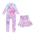 Detail of girls long sleeve one-piece swimsuit and ruffled skirt with mermaid print - Long Hair Mermaid Style (CM2501-7XZ)