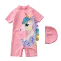 Maillot de bain fille rose une pièce avec licorne et détails de volants arc-en-ciel - S / Licorne Rose (CM21-6)