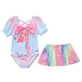 Detalle de Sirenita en bañador infantil con lazo rosa y estampado de escamas degradado - 2XL (110-120cm) / Conjuntos / Maravilloso Océano (CM2505-2BZ)
