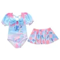 Detalle de traje de baño de sirena para niña con degradado, lazo azul y patrones de conchas - 2XL (110-120cm) / Conjuntos / Transformación Repentina (CM2505-6BZ)