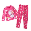 Maillot de bain deux pièces rose pour filles avec motifs licorne et manches longues de soleil - 2XL / Style Licorne Floral Rouge Rose