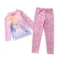 Maillot de bain rose licorne et arc-en-ciel à manches longues en tissu haute élasticité - 2XL / Style Licorne Forêt Rose