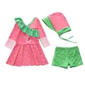 Detailweergave van de 3-delige kinderzwemkleding set met aardbeienprint en zeemeermin - 2XL / Zeemeermin Aardbei