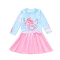 Mädchen Langarm-Badeanzug mit Meerjungfrau-Druck und rosa Faltenrock-Detail - 2XL / Hellblau Rosa Spleißen