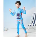 Kids' blue two-piece long sleeve swimsuit with astronaut space theme and matching pants - Space Science Style (P2418-1BW)