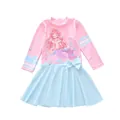 Maillot de bain fille manches longues avec motif sirène et jupe plissée bleu clair - 2XL / Patchwork Rose et Bleu