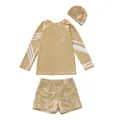 Dreiteiliges Kinder-Badeset mit langen Ärmeln, Meeres-Prints und Segelboot-Stickerei - L / Khaki Ozean (Vollfutter)