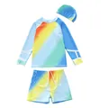3-teiliges Kinder Langarm-Badebekleidungsset mit Regenbogenfarben und Bären-Prints - L / Bunter Farbverlauf Bär (Vollfutter)