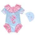 Costume da bagno intero da sirena per bambine con volant e cuffia coordinata - 2XL / Stile Ballerina