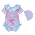 Costume da bagno bambina lavanda e blu con stampa sirena e dettagli a balze - 2XL / Stile Principessa con lo Chignon
