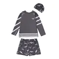 Detailansicht des 3-teiligen Jungen-Badesets mit Langarmshirt und Möwenmuster - L / Dunkelgrau Möwe (Vollfutter)