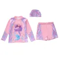 Driedelige zwemset voor meisjes met lange mouwen en zeemeermin-afbeelding - XL / Roze Paars Zeemeermin (1BZ Kindertijd)