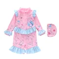 Maillot de bain rose à manches longues pour filles avec motifs sirène et volants bleus - 2XL (110-120cm) / Sirène Rose (D240913-1YT Cheveux Rose Argenté)