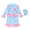 Détails du maillot de bain fille à manches longues avec volants et motif sirène - 2XL (110-120cm) / Sirène Bleue (D240913-3YT Fille Dynamique)