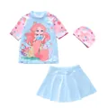Costume da bagno tre pezzi bambina con motivo sirena, top, gonna e cuffia da nuoto - L / Stile Sirena Azzurro