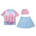 Three-piece girls mermaid buoyancy swimsuit set with pink and blue sun protection fabric - Pearl Magic (CM241006-3BZ)