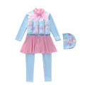 Drijvend zwempak met lange mouwen voor kinderen in roze en blauw met bloemenprint - L / Elegante Prinses