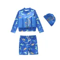 Dreiteiliges Jungen-Schwimmset mit Dinosaurier-Print, Auftriebskörpern und einer Bademütze - L / Skateboard Dinosaurier (CM241202-2BZ)