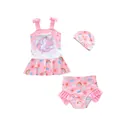 Mädchen 3-teiliger Badeanzug in Rosa mit Einhorn-Regenbogen-Print und süßen Schleifen - L / Rosa Einhorn (1BW)