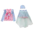 Costume da bagno bambina 3 pezzi a maniche lunghe con stampa sirena e gonna in tulle colorata - 2XL / Top a Maniche Lunghe E Gonna in Mesh E Cuffia da Nuoto / Danza della Sirena