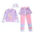 Three-piece long sleeve mermaid swimsuit for girls with pastel stripes and matching swim cap - 2XL (110-120cm, 39-47) / Set / Octopus Hug Style (D241112-3YT)