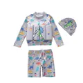 Dreiteiliger Jungen-Schwimmanzug mit Dinosaurier-Print, Langarm und Auftriebshilfe - L / Spielerische Kindheit (CM241202-3BZ)