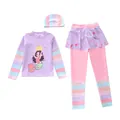 Three-piece girls mermaid long sleeve swimsuit set with rainbow stripes and matching hat - 2XL (110-120cm, 39-47 Jin) / Set / Pineapple Style (D241112-4YT)