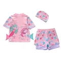 Driedelig zeemeermin badpak voor meisjes met korte mouwen, short en badmuts - 4XL / Roze Knuffel