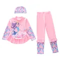 Driedelige meisjes zeemeermin zwempak set met lange mouwen en uv-werende broek en badmuts - 2XL / Roze Zeemeermin
