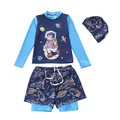Three-piece boys' swimsuit set with long sleeves and cartoon astronaut space pattern - 2XL / Interstellar Boy
