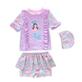 Completo mare 3 pezzi da bambina a sirena con volant, stampa a stelle marine e cuffia abbinata - 2XL / Sirena in Posa Viola (2XZ)