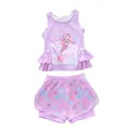 Two-piece lavender girls' mermaid swimsuit set with ruffled hem and sea life prints - 2XL / Purple Mermaid Ocean Style (D250411-2YT鱼旅)