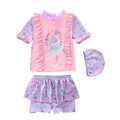 Costume da bagno a sirena 3 pezzi per bambina con volant e cuffia abbinata in rosa - 2XL / Sirena sull'Altalena Viola (3XZ)