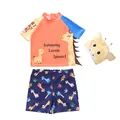 Dreiteiliger Kinder-Badeanzug mit Giraffenmotiv, Reißverschluss-Top, Shorts und Badekappe - L / Orangefarbener Hirsch