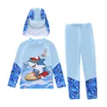 3-teiliges Kinder-Schwimmset für Jungen mit Hai-Druck und UV-Schutz-Sonnenhut in Blau - 2XL / Transzendieren (DCM2819-1BW)