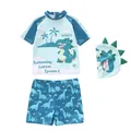 Flachbild der dreiteiligen Jungen-Bademode mit Dinosaurier-Print und 3D-Badekappe - L / Dinosaurier Mit Großem Mund (250701-2)