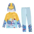 Dreiteiliges Kinder-UV-Schwimmset mit Hai-Langarmshirt, Hose und Sonnenhut - 2XL / Bunte Meereswelt (DCM2819-2BW)