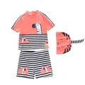 Dreiteiliges Koralle Jungen-Set mit Zebra-Print, Kurzarm-Shirt und 3D-Schwanz-Mütze - L / Orange Monster (250701-3)