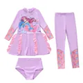 Dreiteiliges Mädchen-Badeanzug-Set in Lavendel mit Meerjungfrau-Print und Rüschen - 2XL / Violette Meerjungfrau