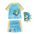 Flachbild von blauem Jungen-Cartoon-Krokodil-Badeanzug-Set mit Badekappe und kurzer Hose - L / Kleines Krokodil (CM250701-4YT)