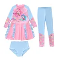 Dreiteiliger Mädchen-Badeanzug mit langen Ärmeln, Meerjungfrauen-Print und Rüschen - 2XL / Rosa blauer Fisch