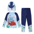 Three-piece kids sun protection swimwear set with dinosaur astronaut cartoon prints - Space Travel (DCM2819-5BW)