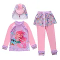 Three-piece girls long sleeve mermaid swimsuit with sun protection hat and ruffled skirt - 2XL / Fish with Glasses