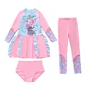 Maillot de bain 3 pièces pour filles avec motif sirène, manches longues et jupe volantée - 2XL / Poisson balançoire rose