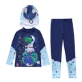 Three-piece kids rash guard set with long sleeve top, pants and sun hat in space theme - Structure (DCM2819-7BW)