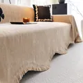 Copridivano in ciniglia avena con bordi a conchiglia e dettagli di frange decorative - Stile Nappe Festonate Meirui - Caffè / 180*130