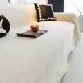 Copridivano in ciniglia bianco crema con trama intrecciata ed eleganti frange - Stile Nappe Festonate Meirui - Bianco / 180*130