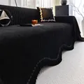 Copridivano nero di lusso in ciniglia con ricami ondulati e dettagli con frange fini - Stile Nappe Festonate Meirui - Nero / 180*130