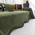 Housse de canapé en chenille vert foncé avec texture en relief et bords à franges - Style Glands Festonnés Meirui - Vert