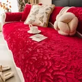 Copridivano rosso in peluche con goffratura a rose e trama antiscivolo di alta qualità - 70cmx70cm / Rosso